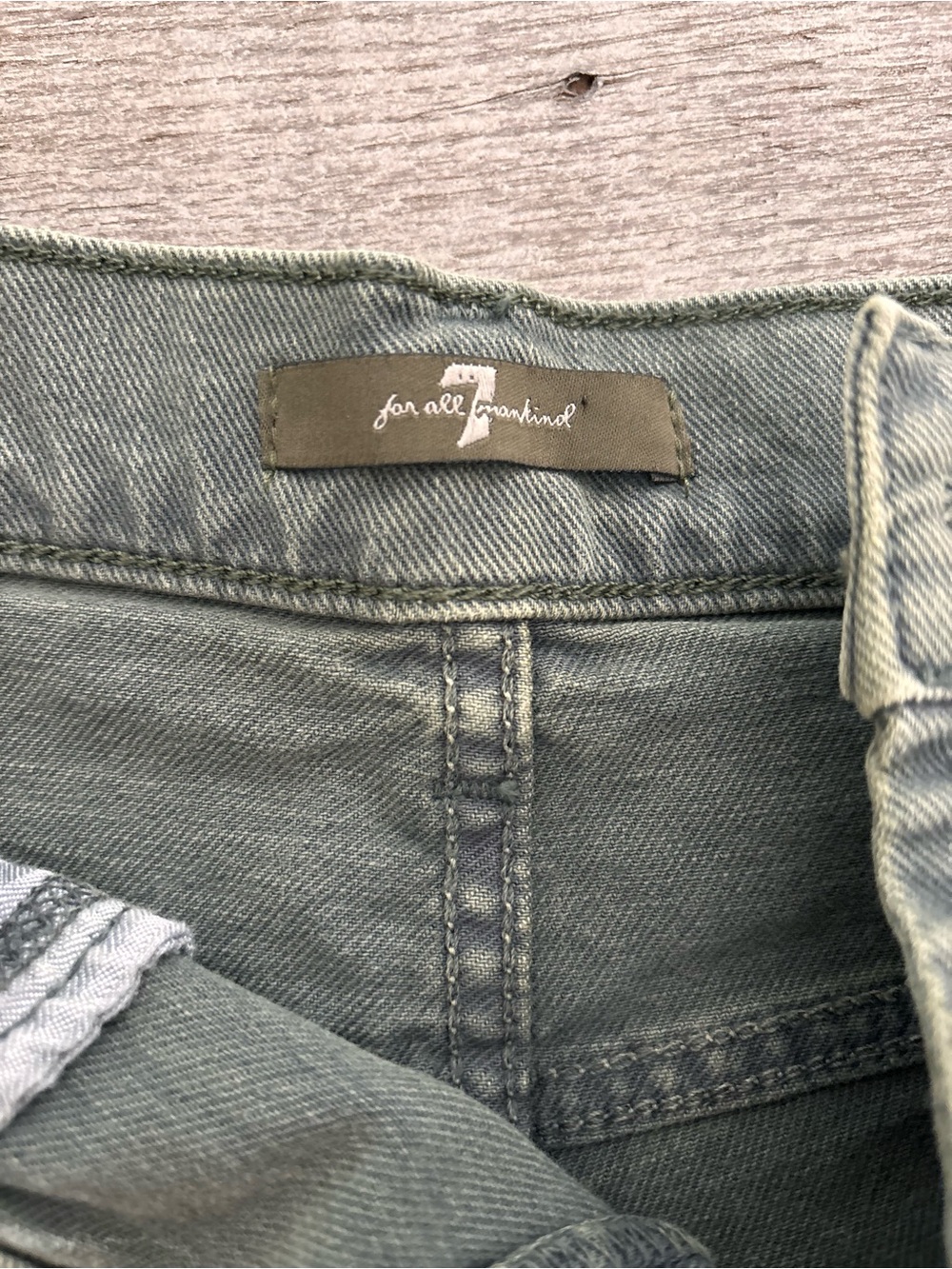 7 For All Mankind Olive Green Denim Cutoff Shorts - Picture 3 of 4